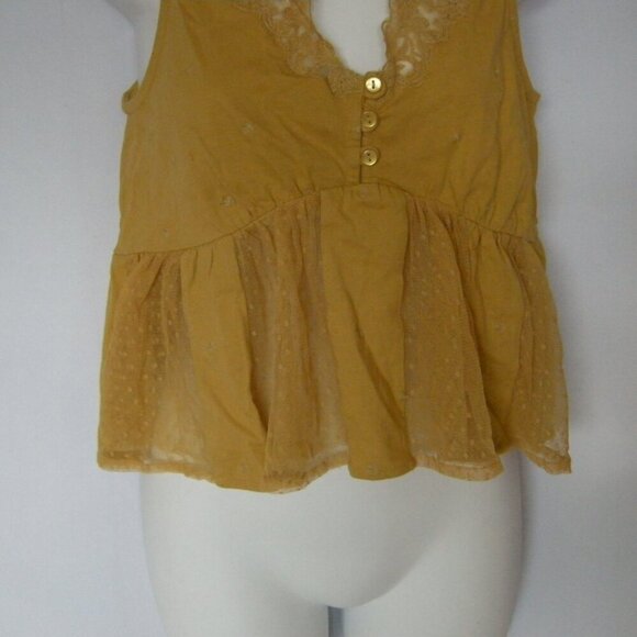 Anthropologie Forever That Girl Size XS Lace Applique Top Gold - Picture 2 of 5